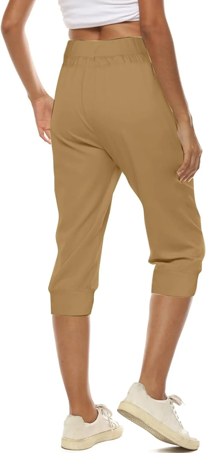 Capri Pants for Women High Waisted Drawstring Joggers Stretch Lightweight Casual Hiking Pant Capri with Pocket