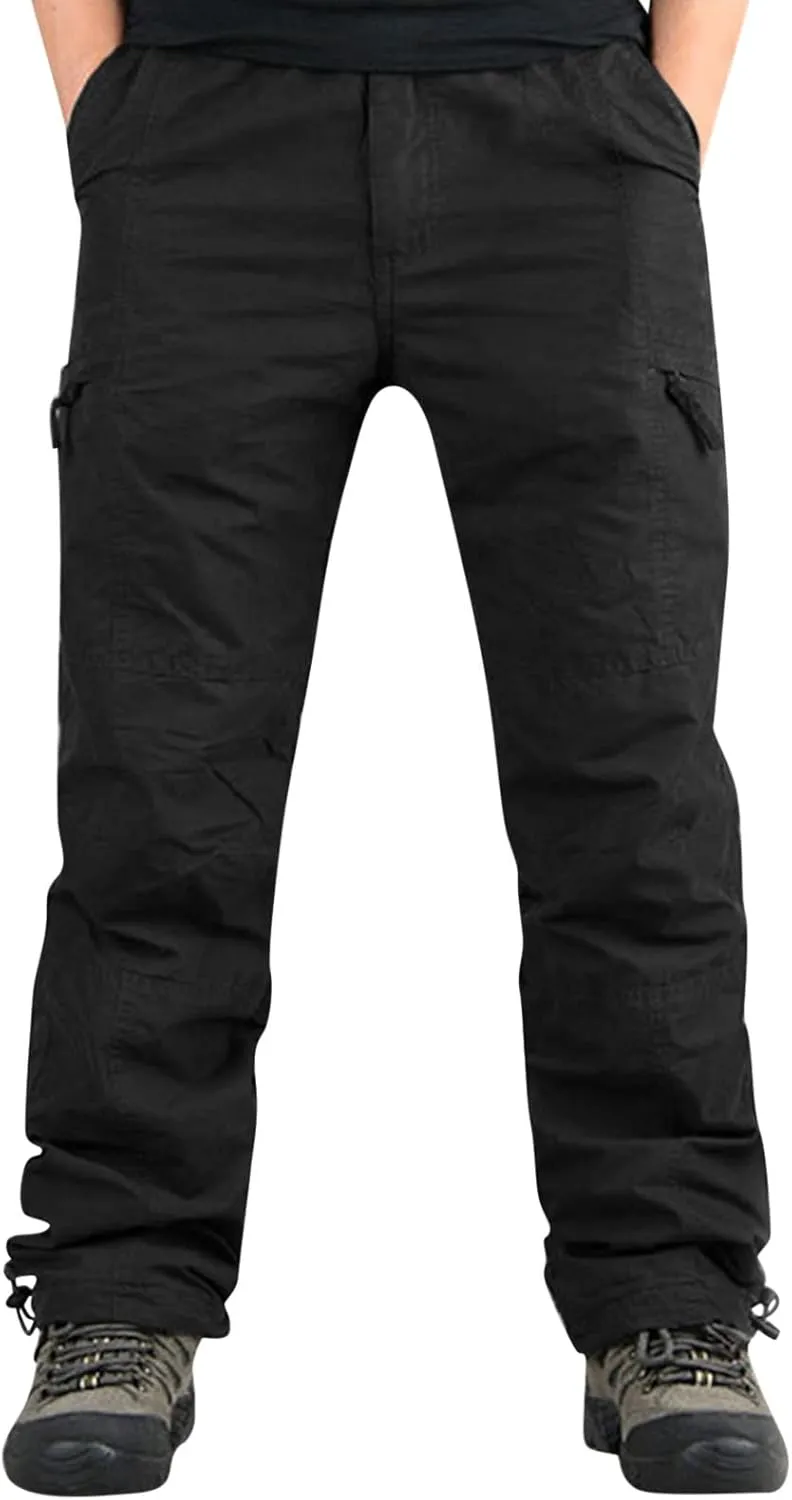 Cargo Pants for Men Relaxed Fit Leg Cargo Pants with Pockets Mens Sweatpants Big and Tall Fleece Lined Cargo Trousers