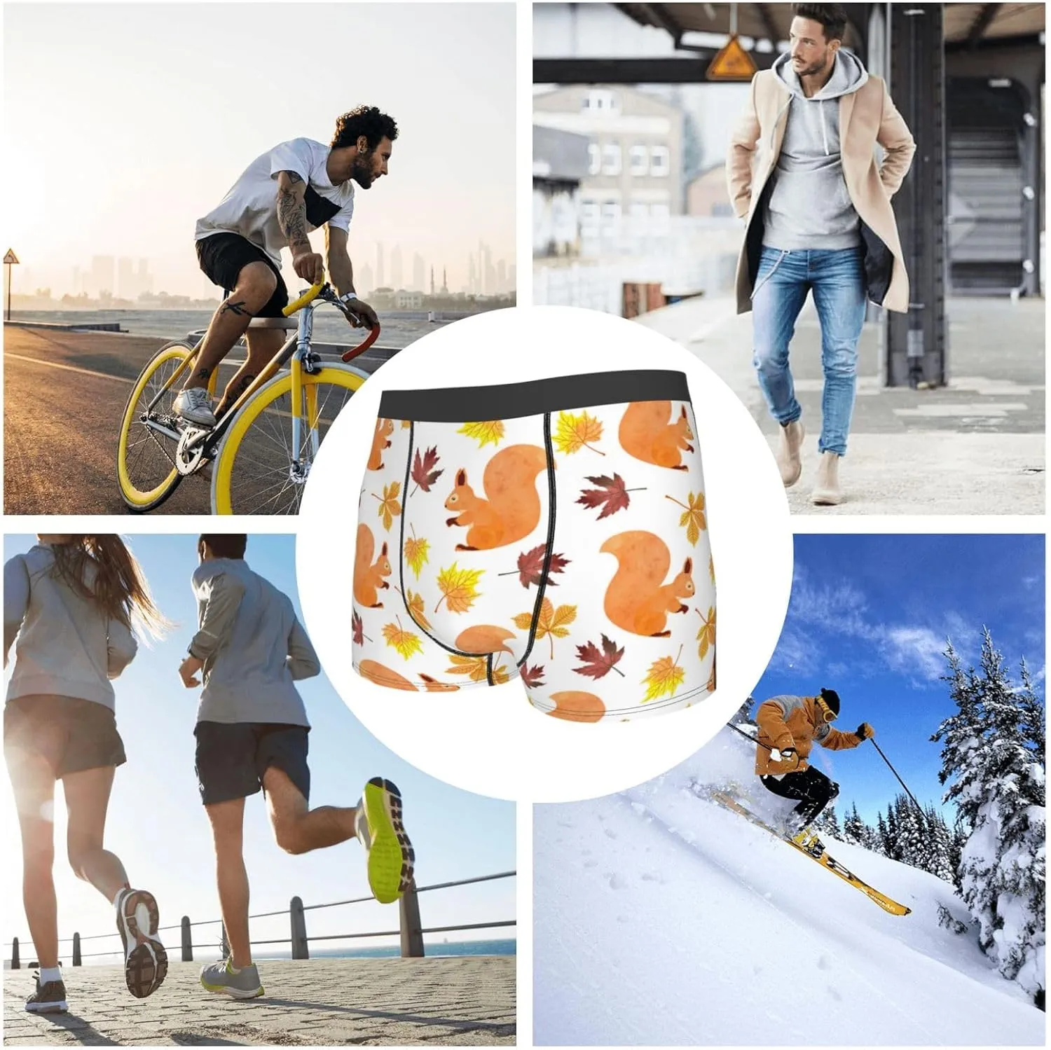 Cartoon Squirrel Print Boxer Briefs For Men Breathable Underwear-