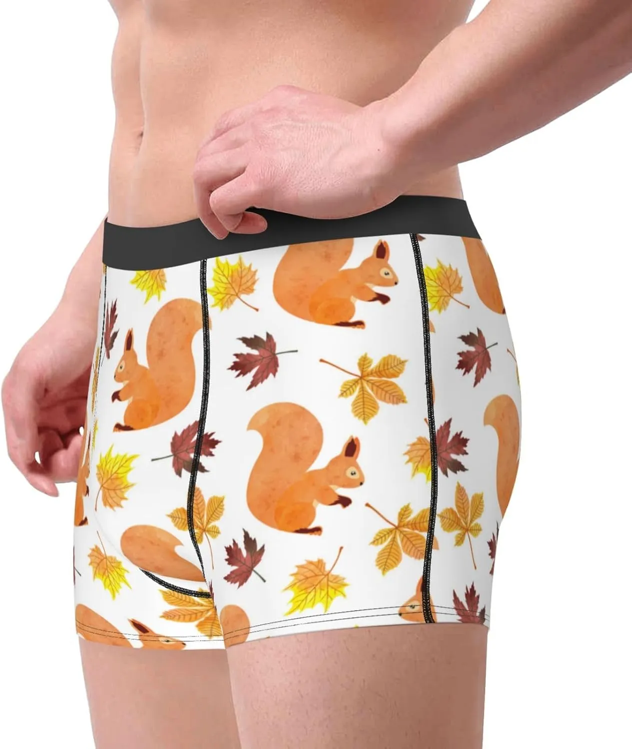 Cartoon Squirrel Print Boxer Briefs For Men Breathable Underwear-