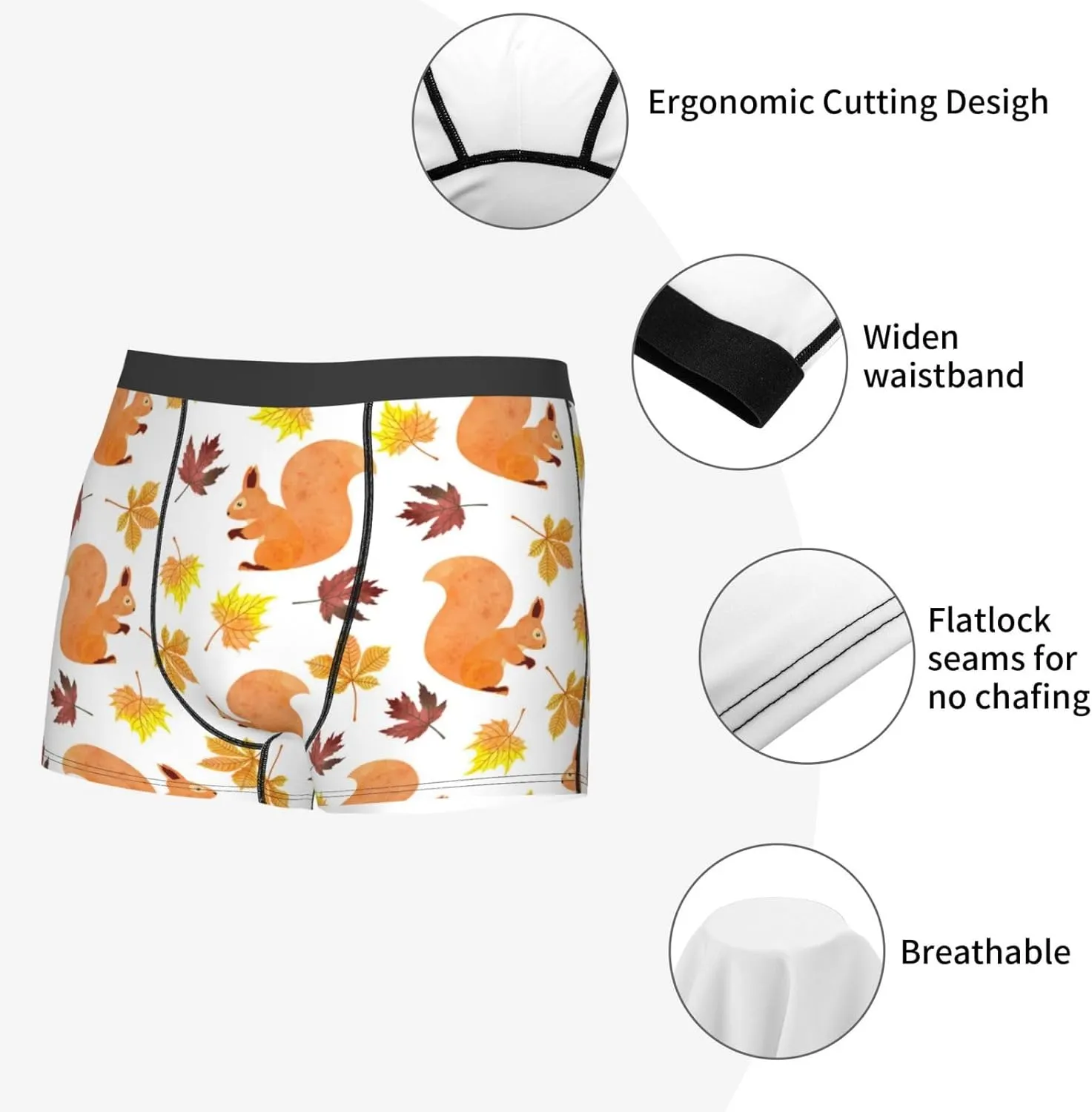 Cartoon Squirrel Print Boxer Briefs For Men Breathable Underwear-
