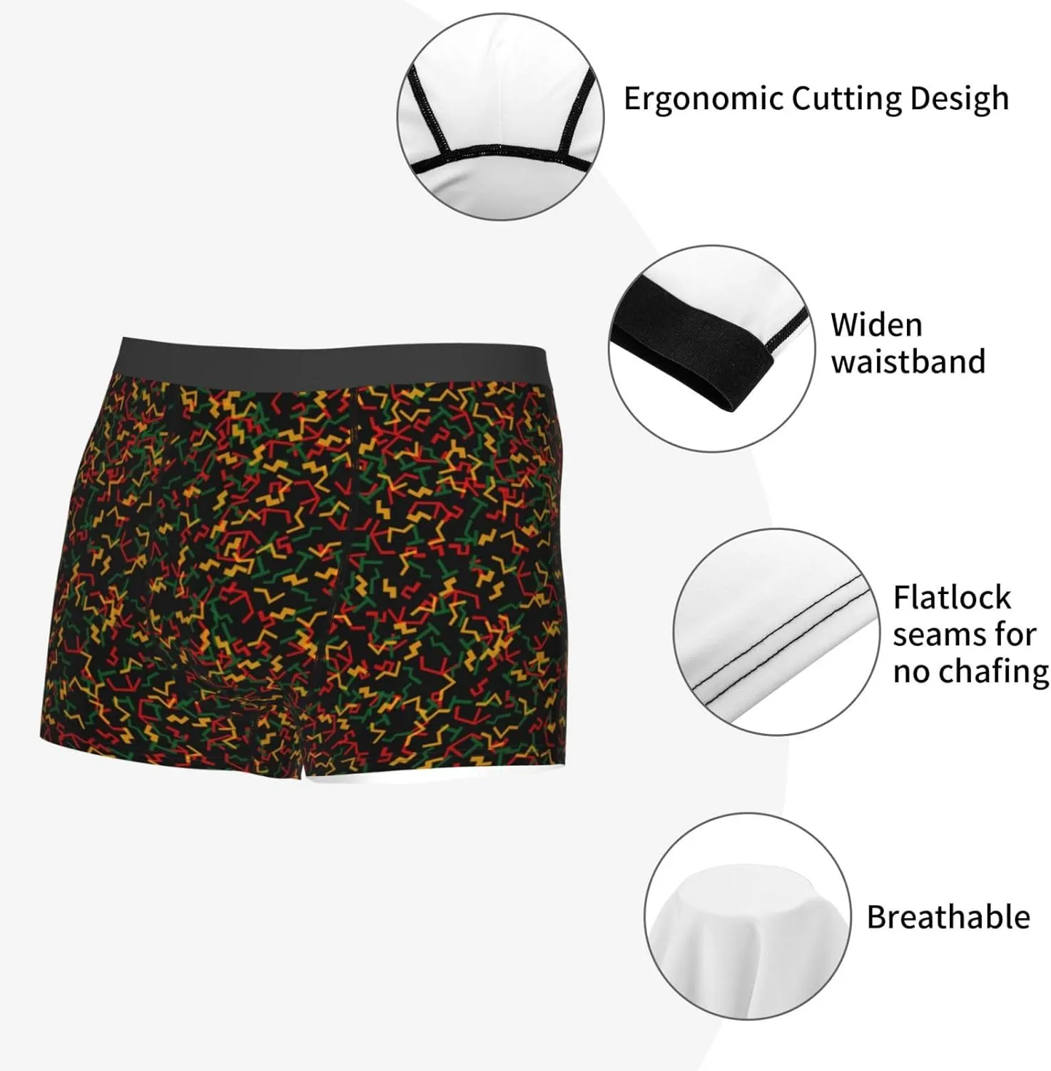 Color Music Print Boxer Briefs For Men Breathable Underwear-