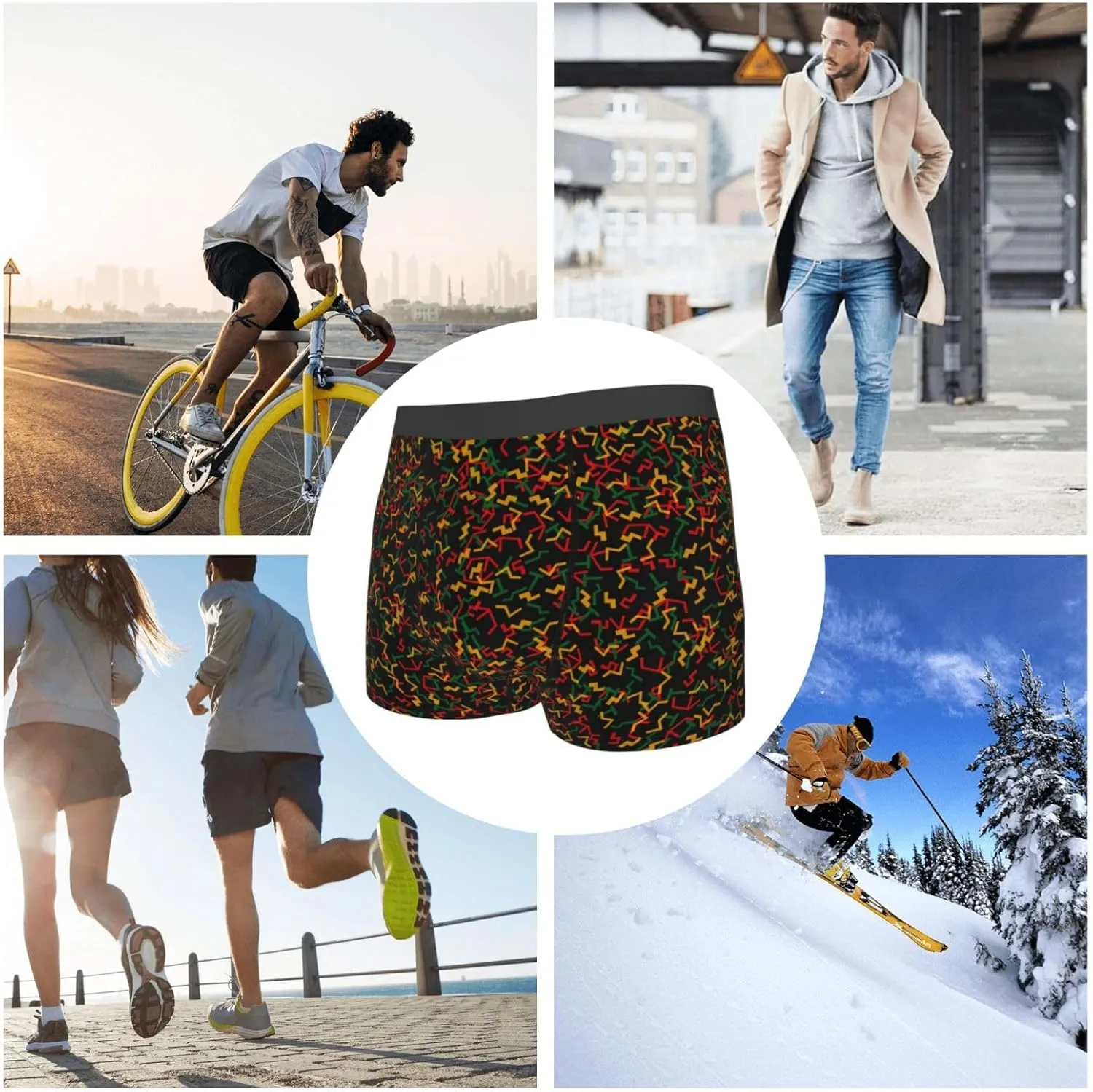 Color Music Print Boxer Briefs For Men Breathable Underwear-