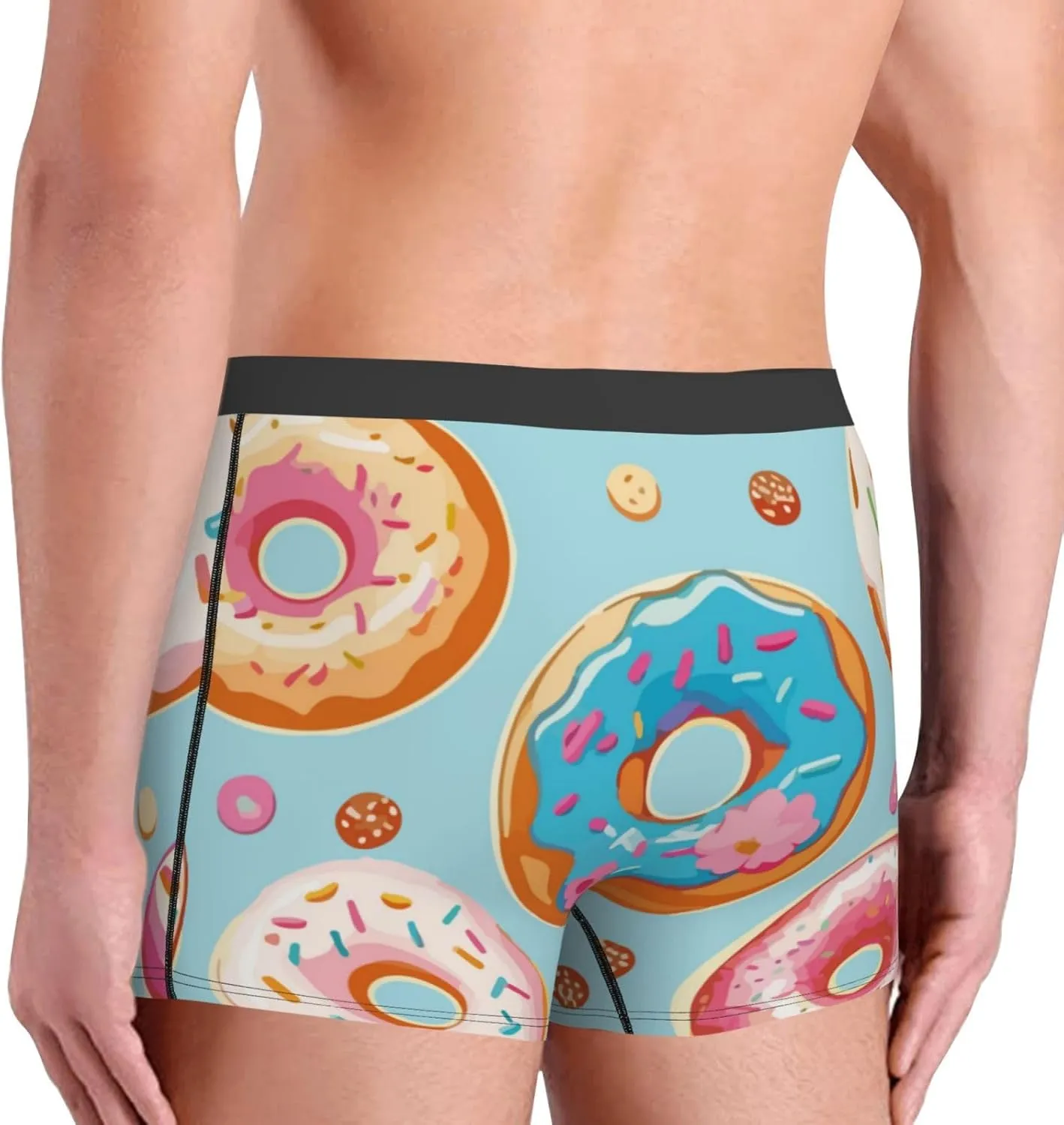 Colorful Donut Print Boxer Briefs For Men Breathable Underwear-