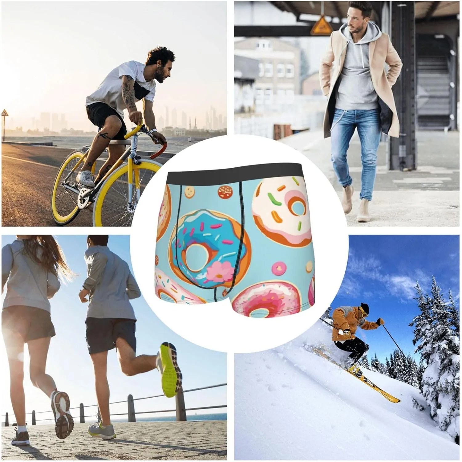 Colorful Donut Print Boxer Briefs For Men Breathable Underwear-