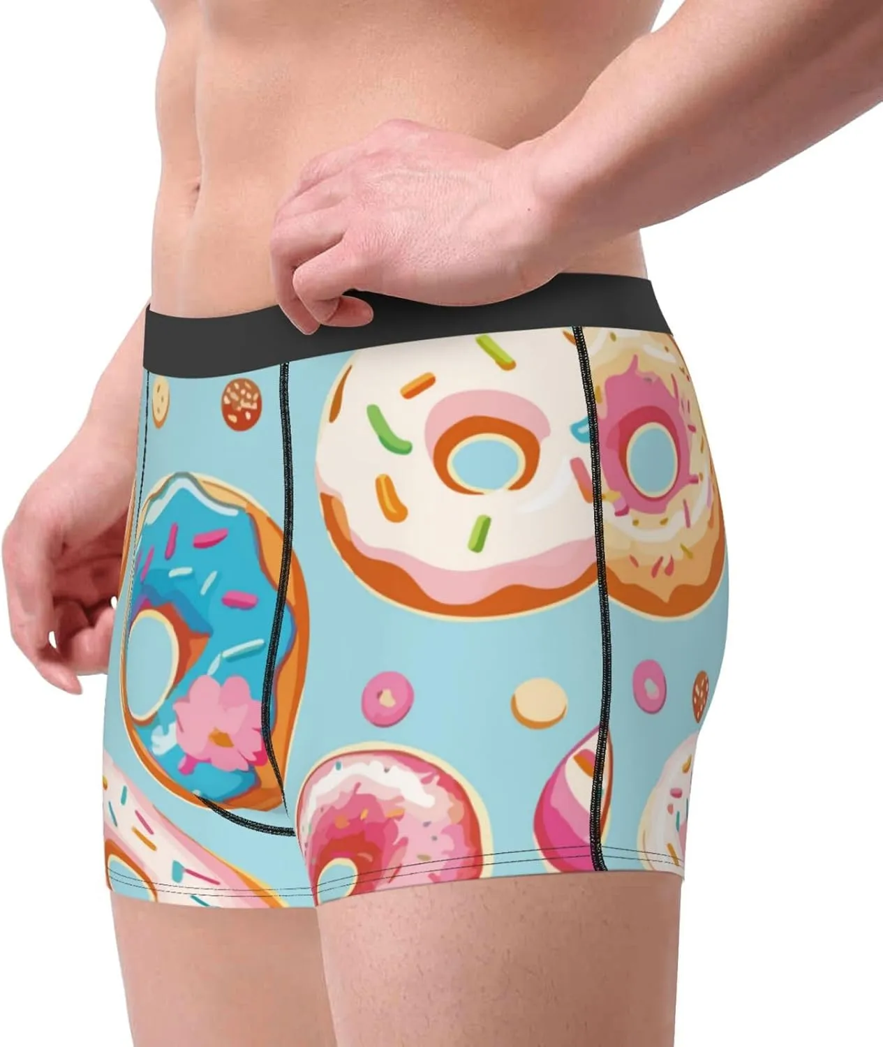 Colorful Donut Print Boxer Briefs For Men Breathable Underwear-