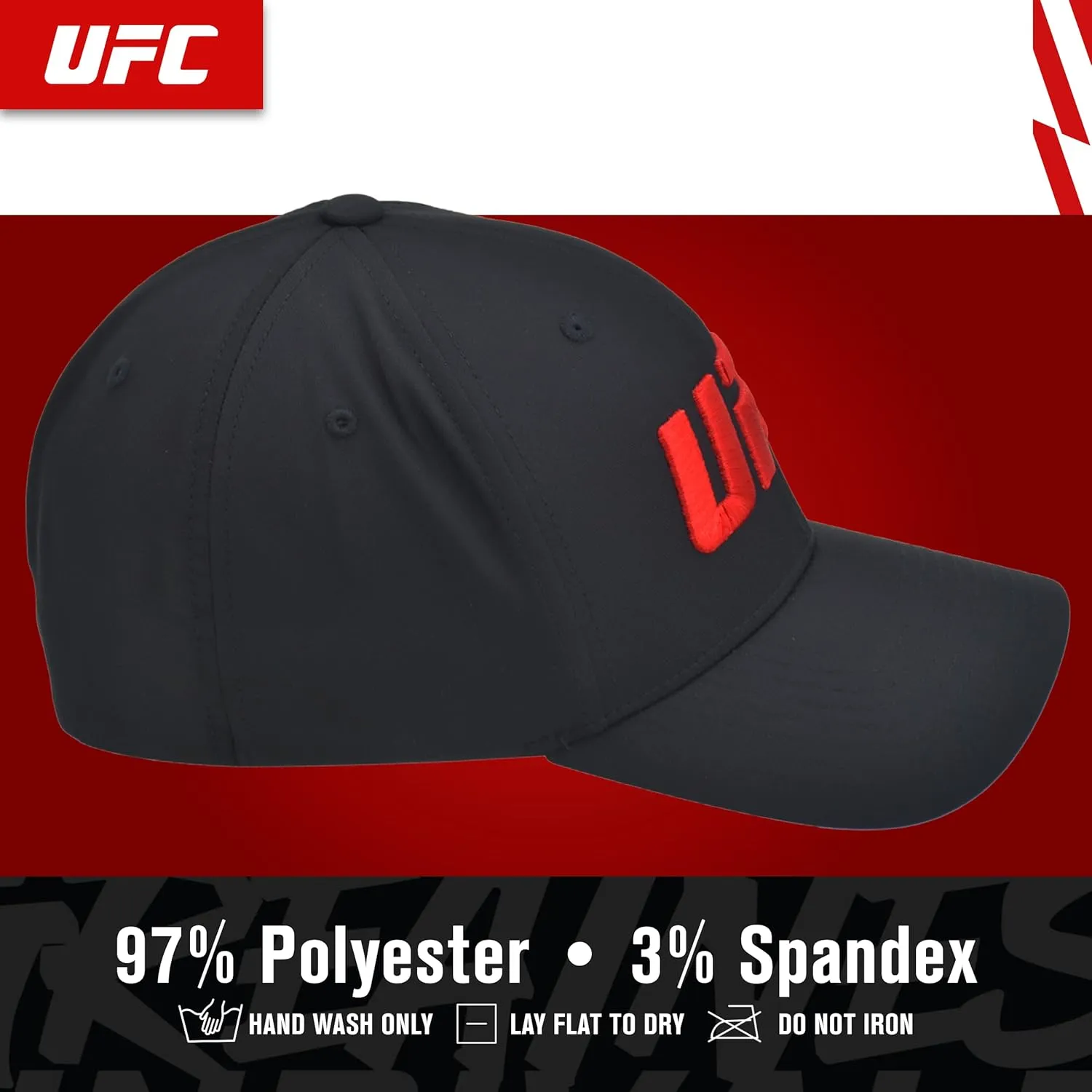 Concept One UFC Baseball Hat, 6 Panel Adult Flex Fit Active Cap with Curved Brim