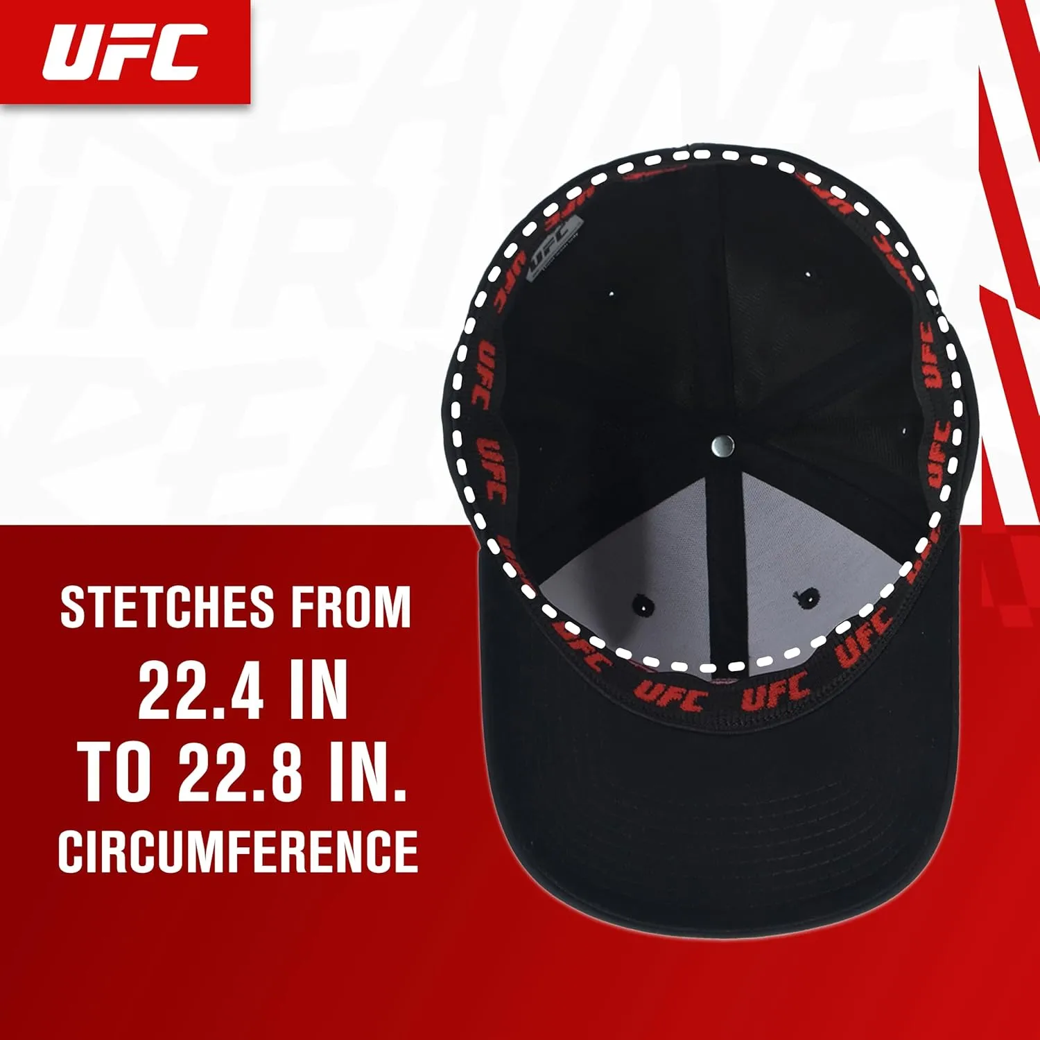 Concept One UFC Baseball Hat, 6 Panel Adult Flex Fit Active Cap with Curved Brim