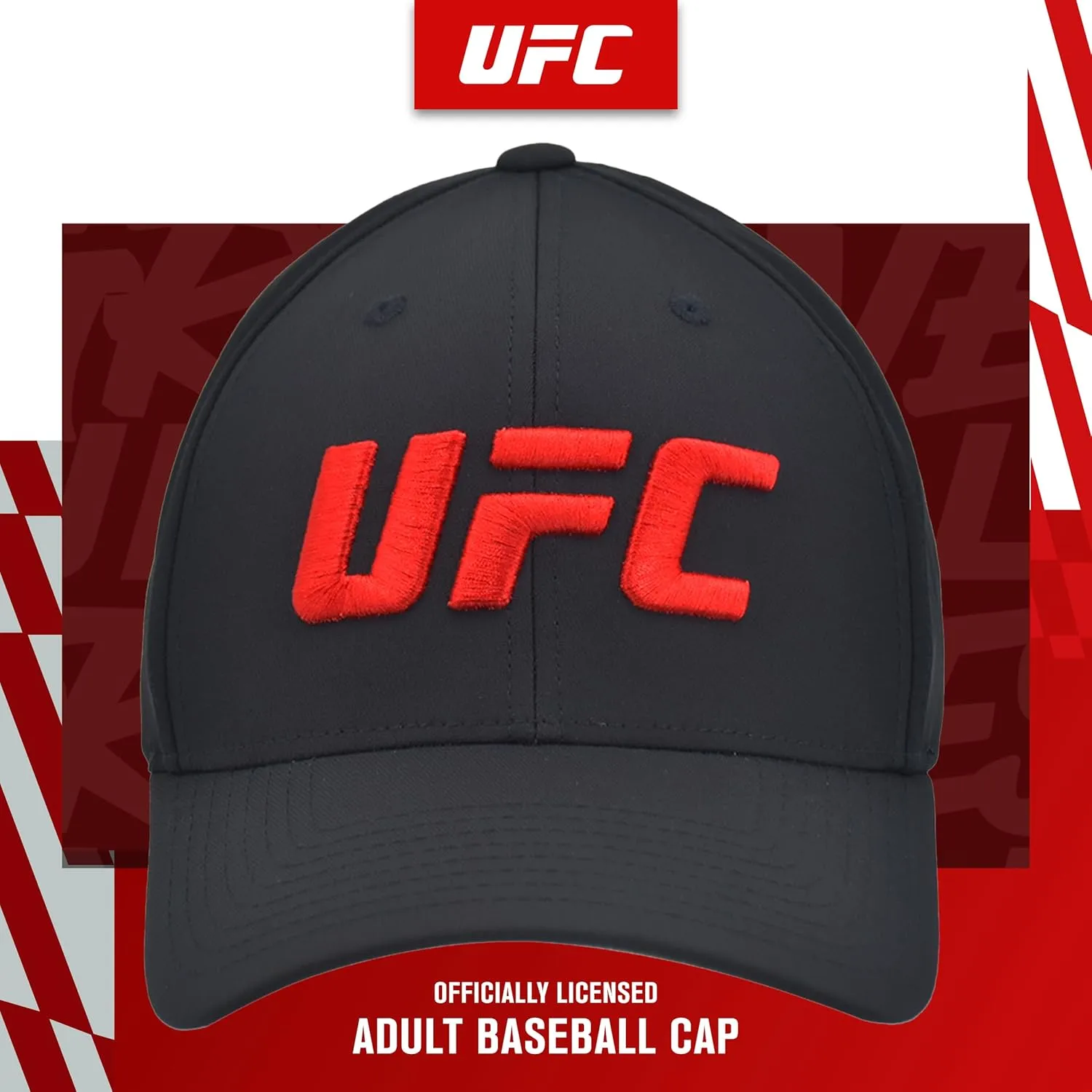 Concept One UFC Baseball Hat, 6 Panel Adult Flex Fit Active Cap with Curved Brim