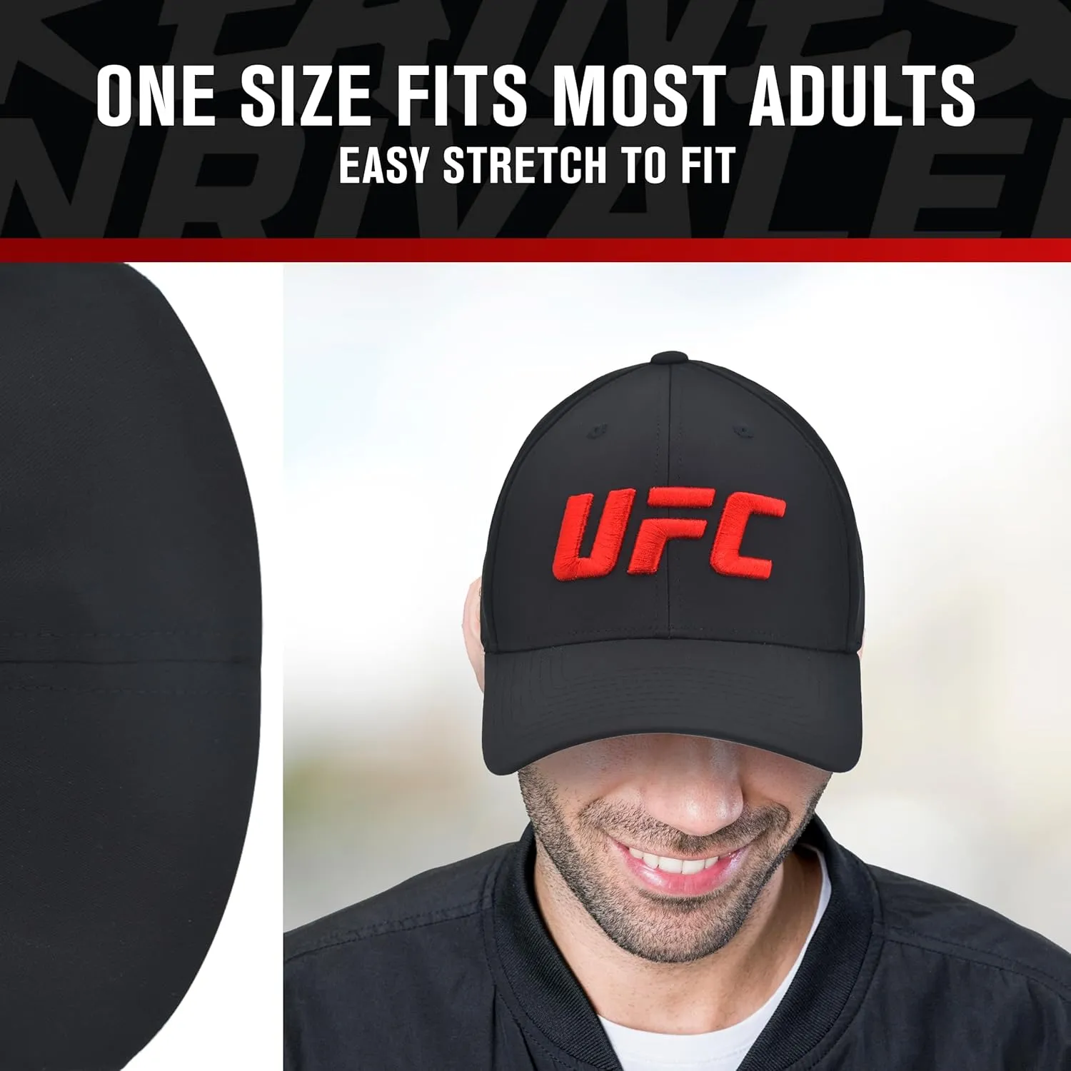 Concept One UFC Baseball Hat, 6 Panel Adult Flex Fit Active Cap with Curved Brim