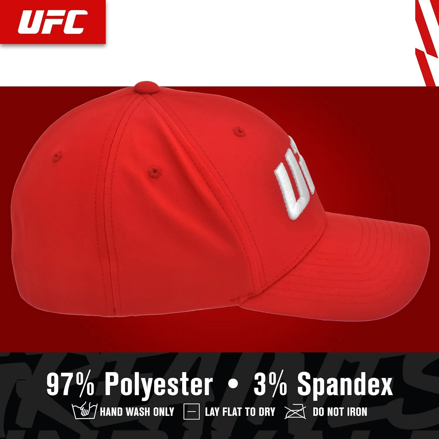 Concept One UFC Baseball Hat, 6 Panel Adult Flex Fit Active Cap with Curved Brim