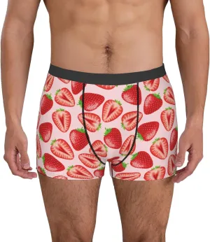 Cute Strawberry Print Boxer Briefs For Men Breathable Underwear-