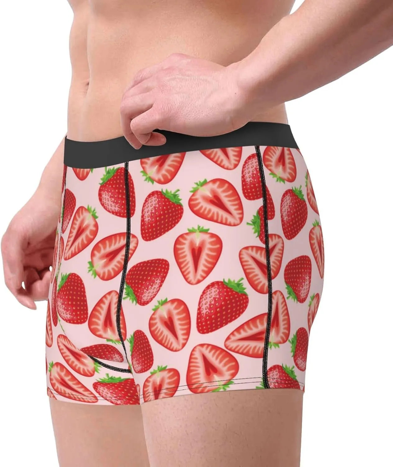 Cute Strawberry Print Boxer Briefs For Men Breathable Underwear-
