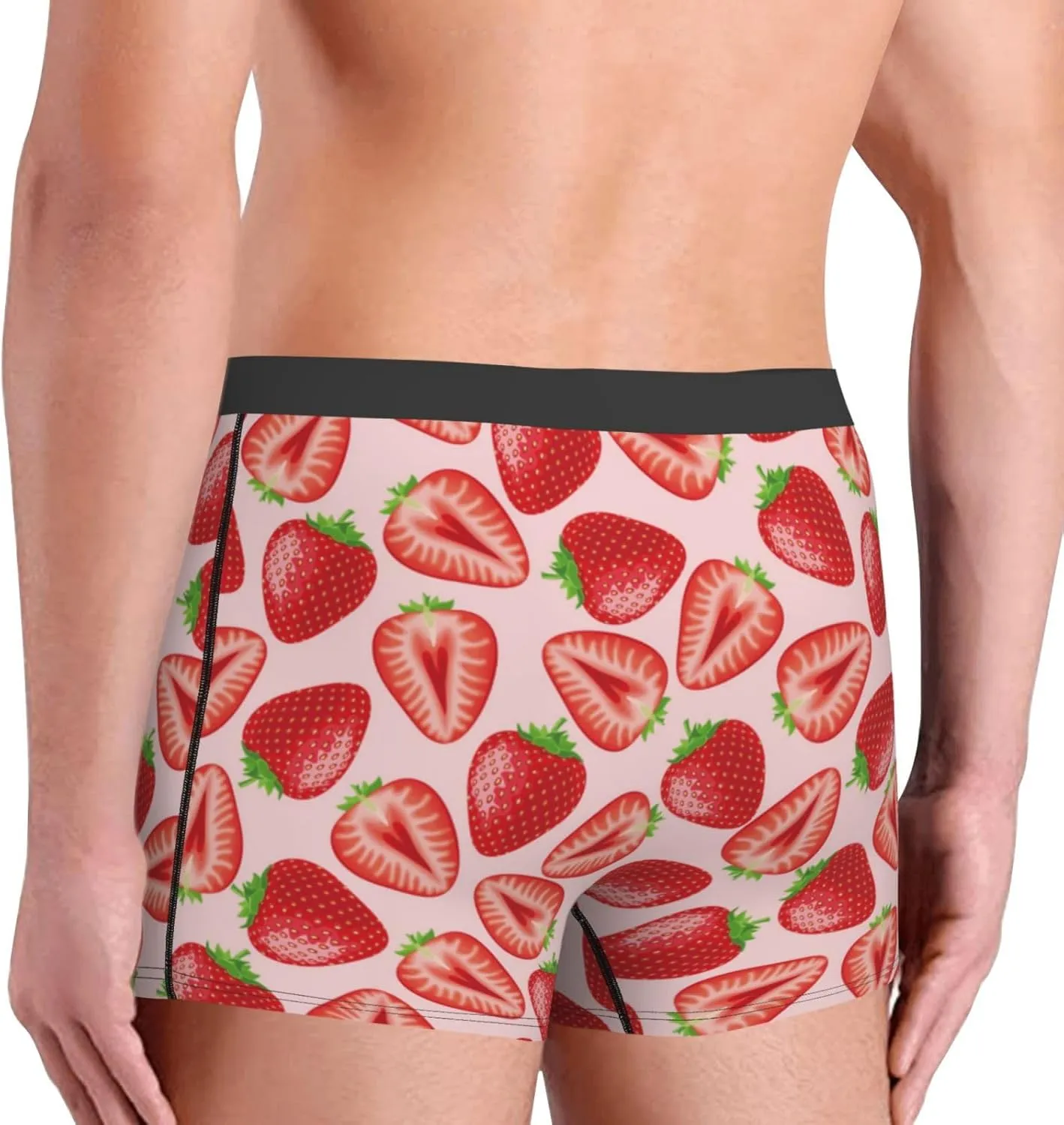 Cute Strawberry Print Boxer Briefs For Men Breathable Underwear-