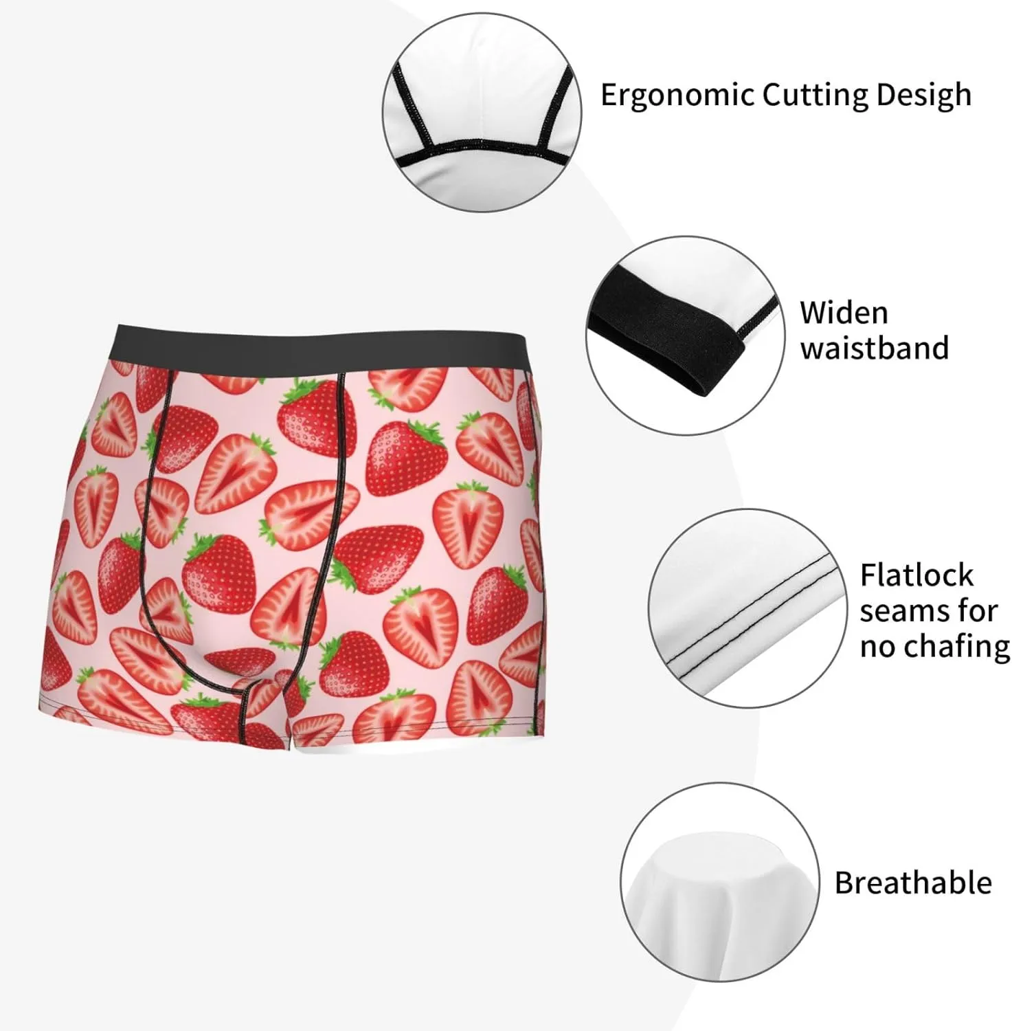 Cute Strawberry Print Boxer Briefs For Men Breathable Underwear-