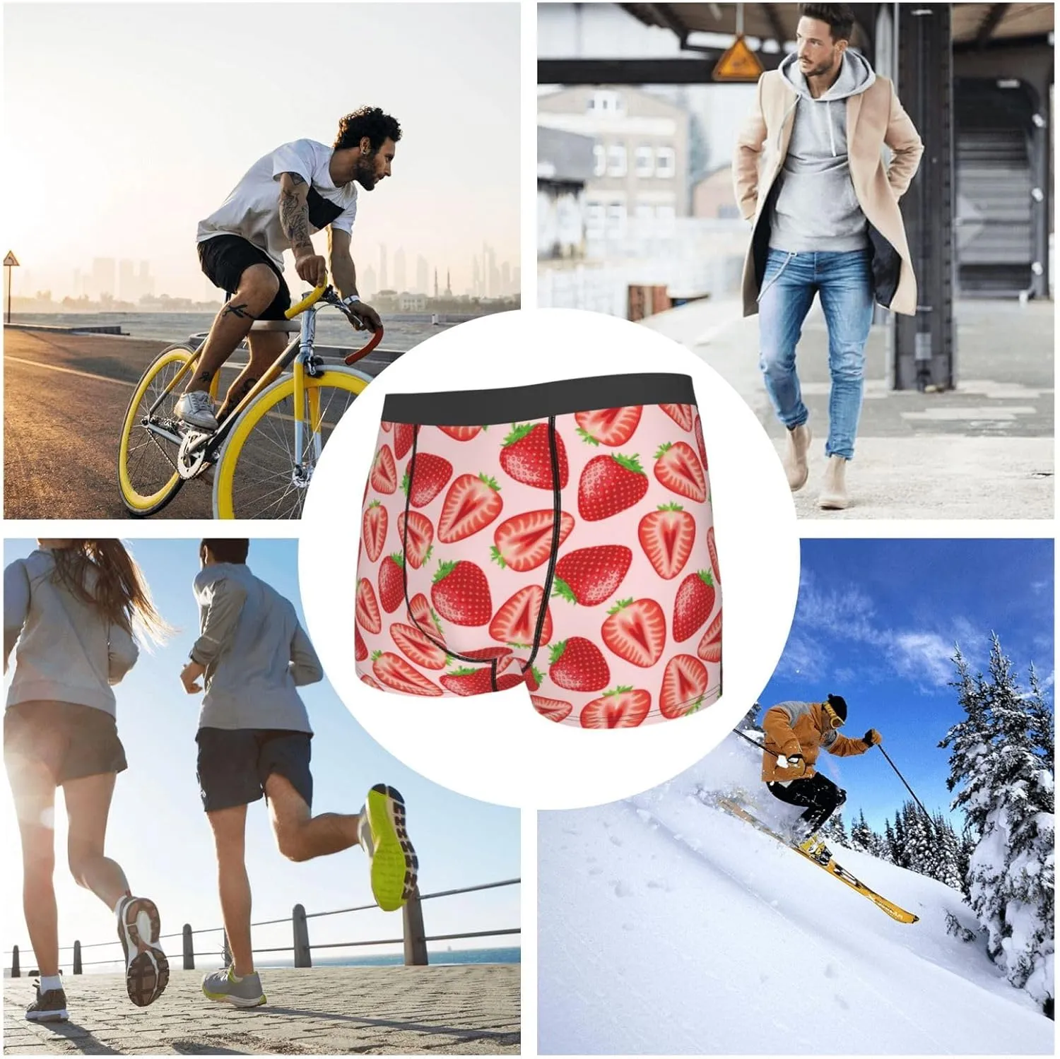 Cute Strawberry Print Boxer Briefs For Men Breathable Underwear-