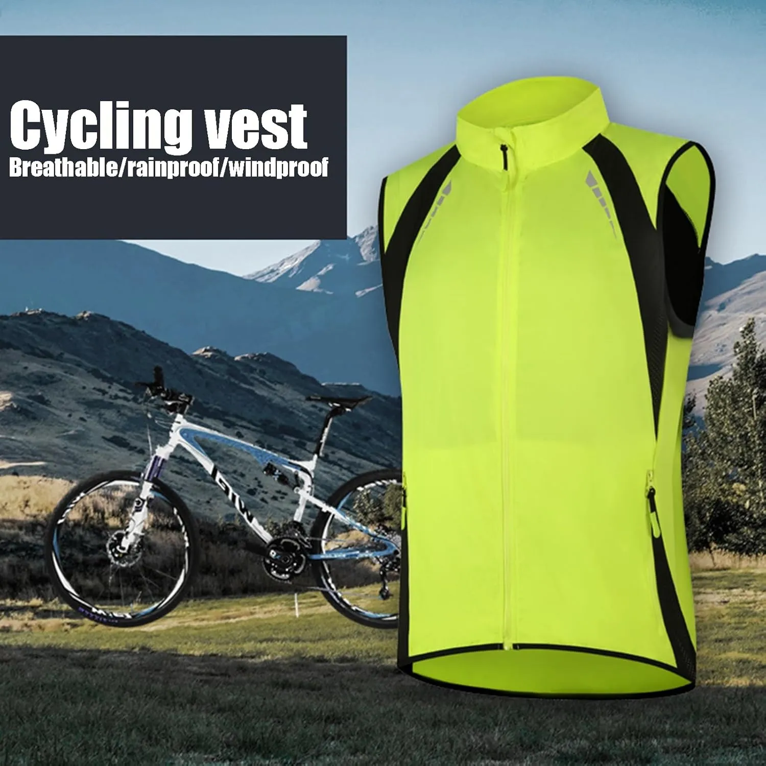Cycling Gilet Men’s Waterproof,Breathable High Visibility With Bell