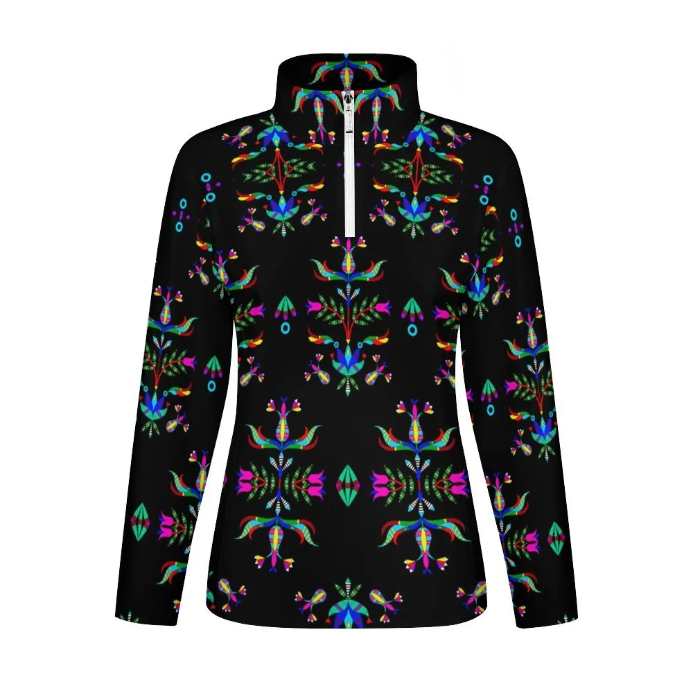 Dakota Damask Black Long Sleeve Yoga Shirt