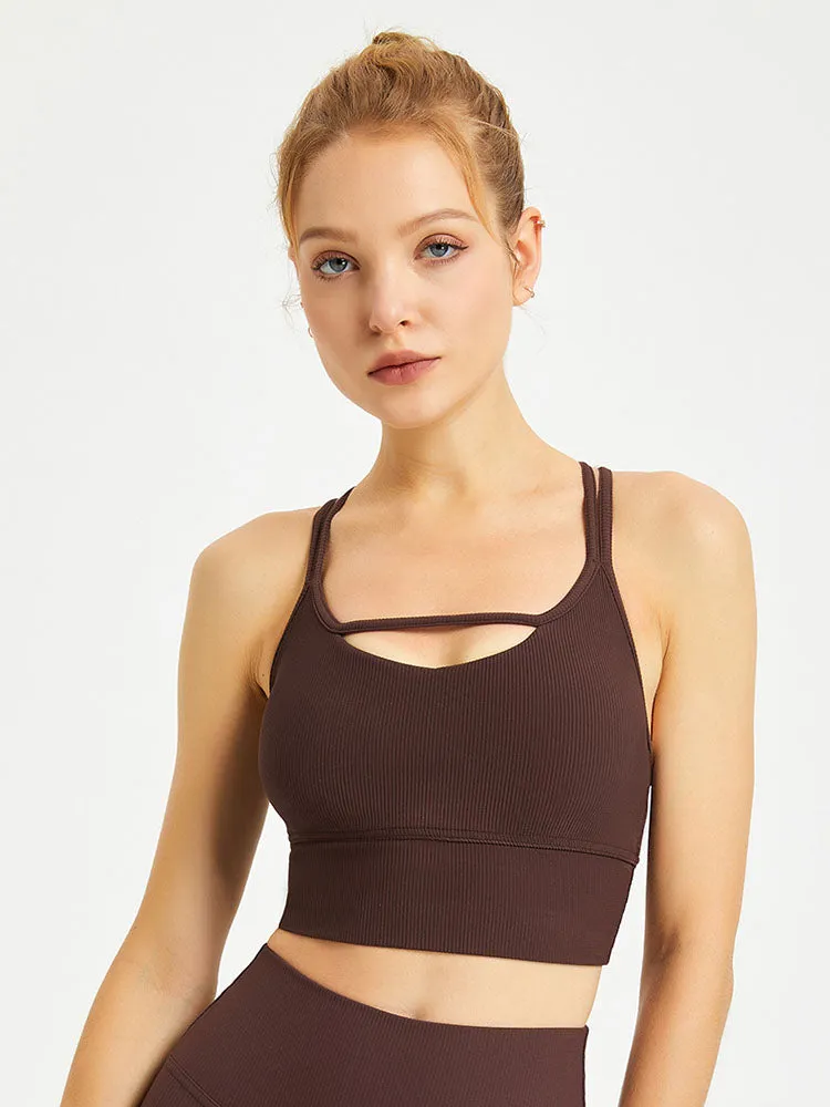 Dance Bra Spaghetti Straps Sports Bra Shockproof Push Up Yoga Tank Top