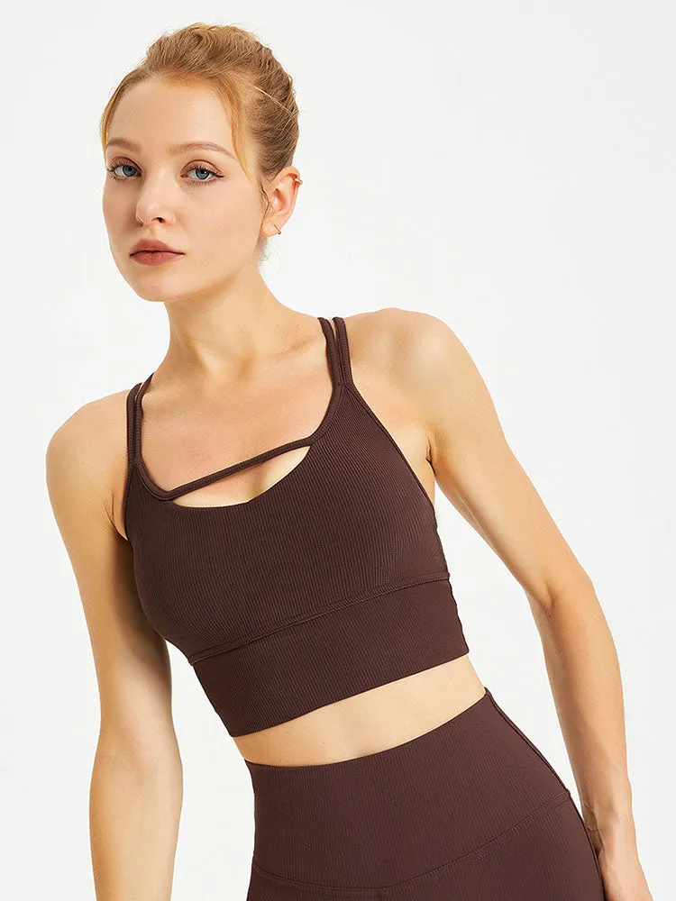 Dance Bra Spaghetti Straps Sports Bra Shockproof Push Up Yoga Tank Top