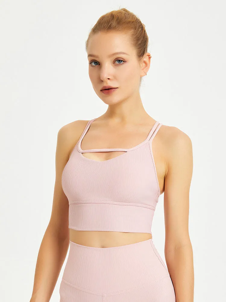 Dance Bra Spaghetti Straps Sports Bra Shockproof Push Up Yoga Tank Top