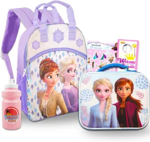 Disney Frozen Backpack for Girls - Bundle with Elsa and Anna Reflective Backpack and Lunch Including Frozen Stickers and More (Girls Backpack Elementary School)