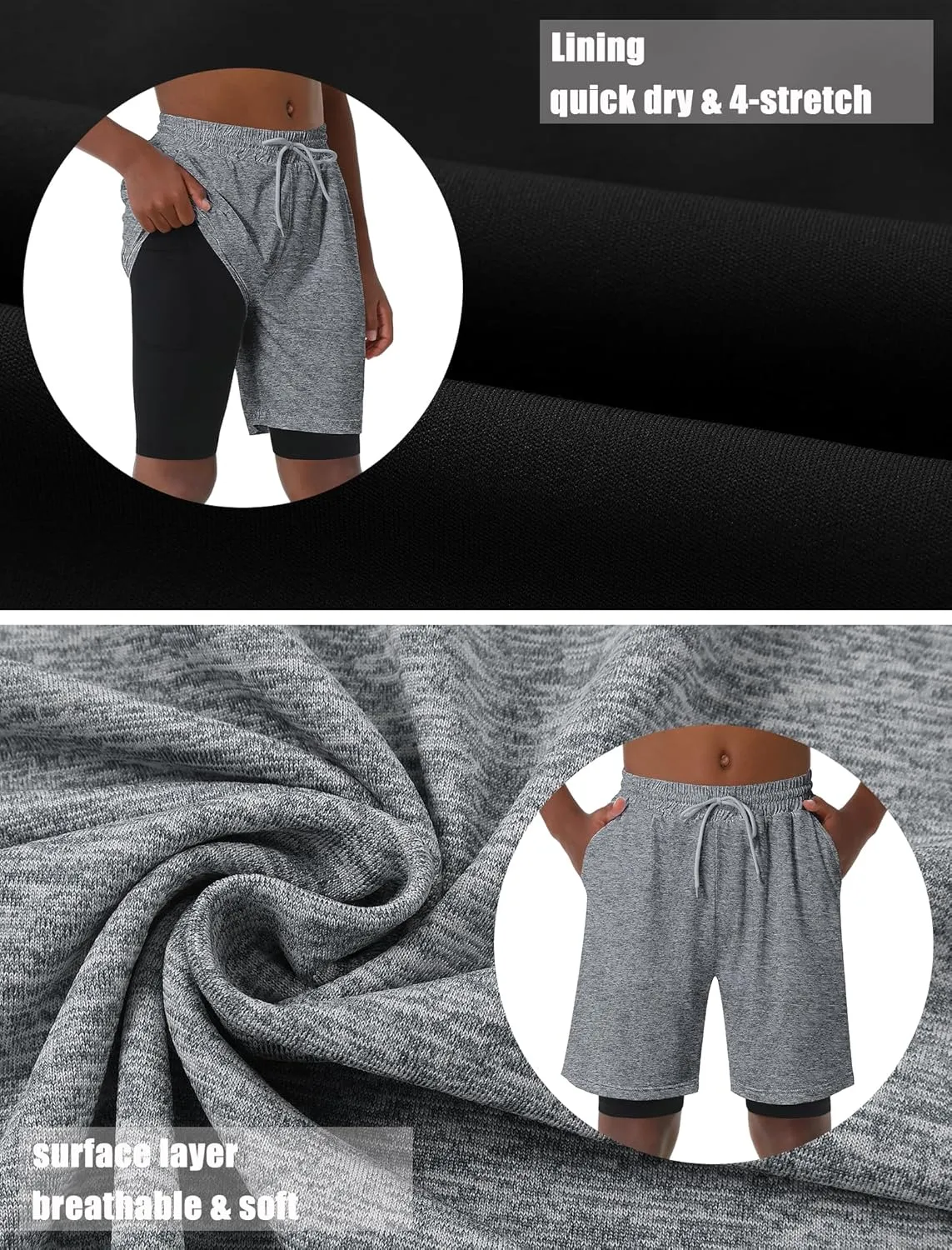 EXARUS Boys Athletic Shorts 4"/6" Quick Dry Lightweight Adjustable Elastic Waist Pockets Basketball Soccer Running
