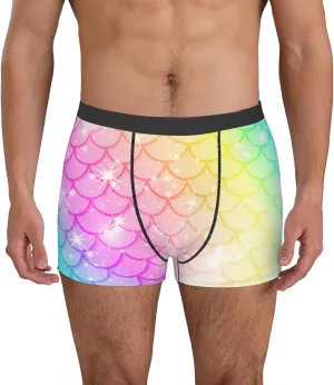 Fish Scale Print Boxer Briefs For Men Breathable Underwear-