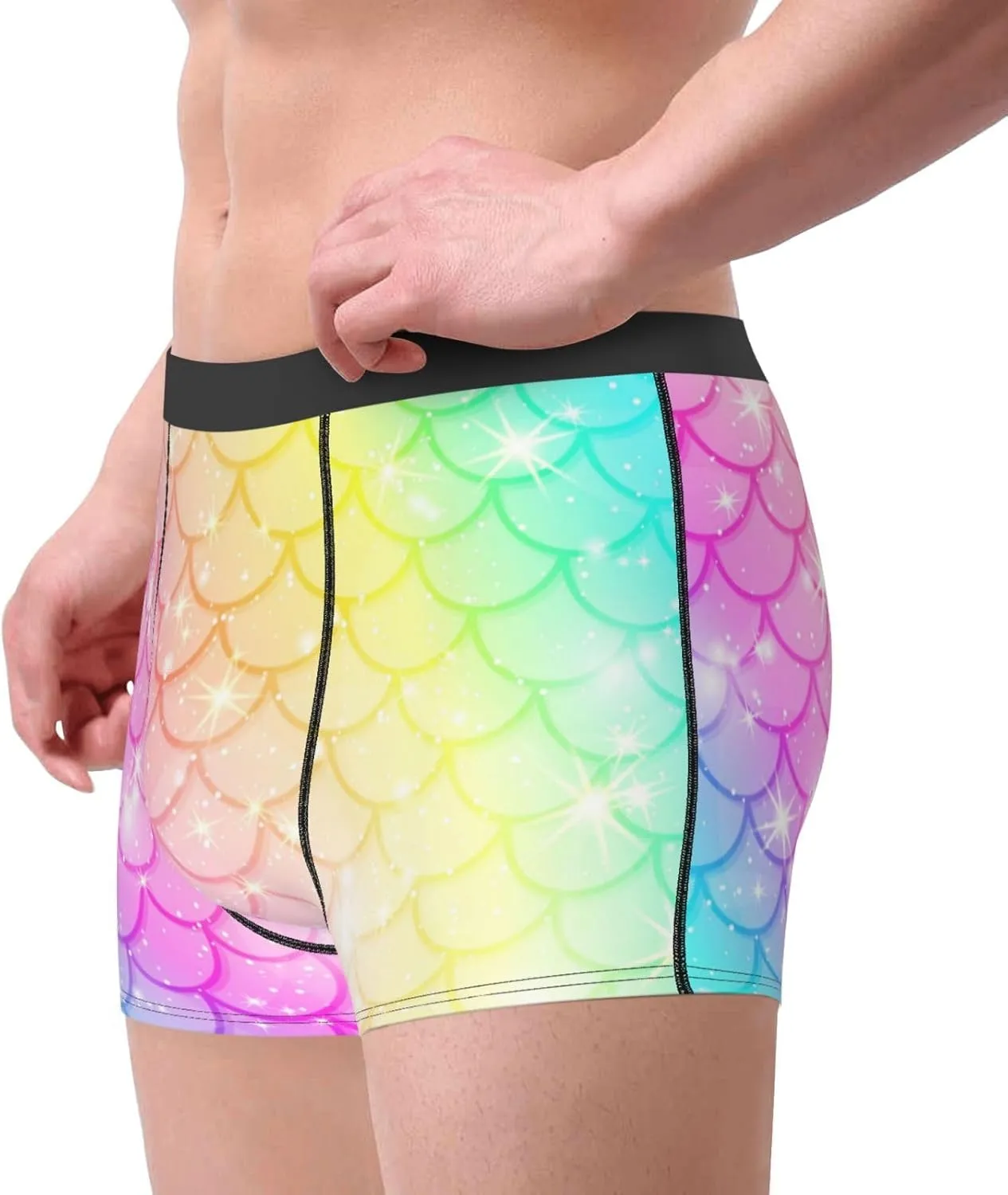 Fish Scale Print Boxer Briefs For Men Breathable Underwear-