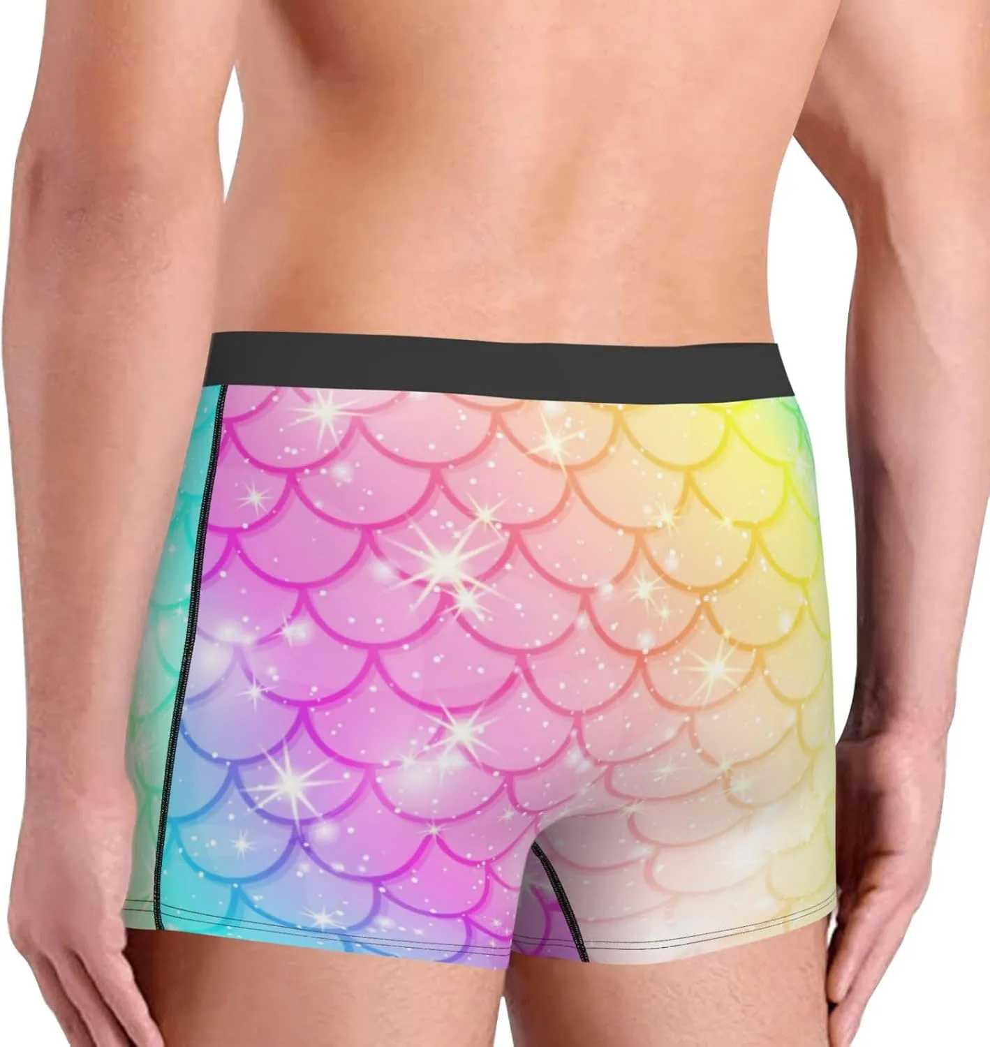 Fish Scale Print Boxer Briefs For Men Breathable Underwear-