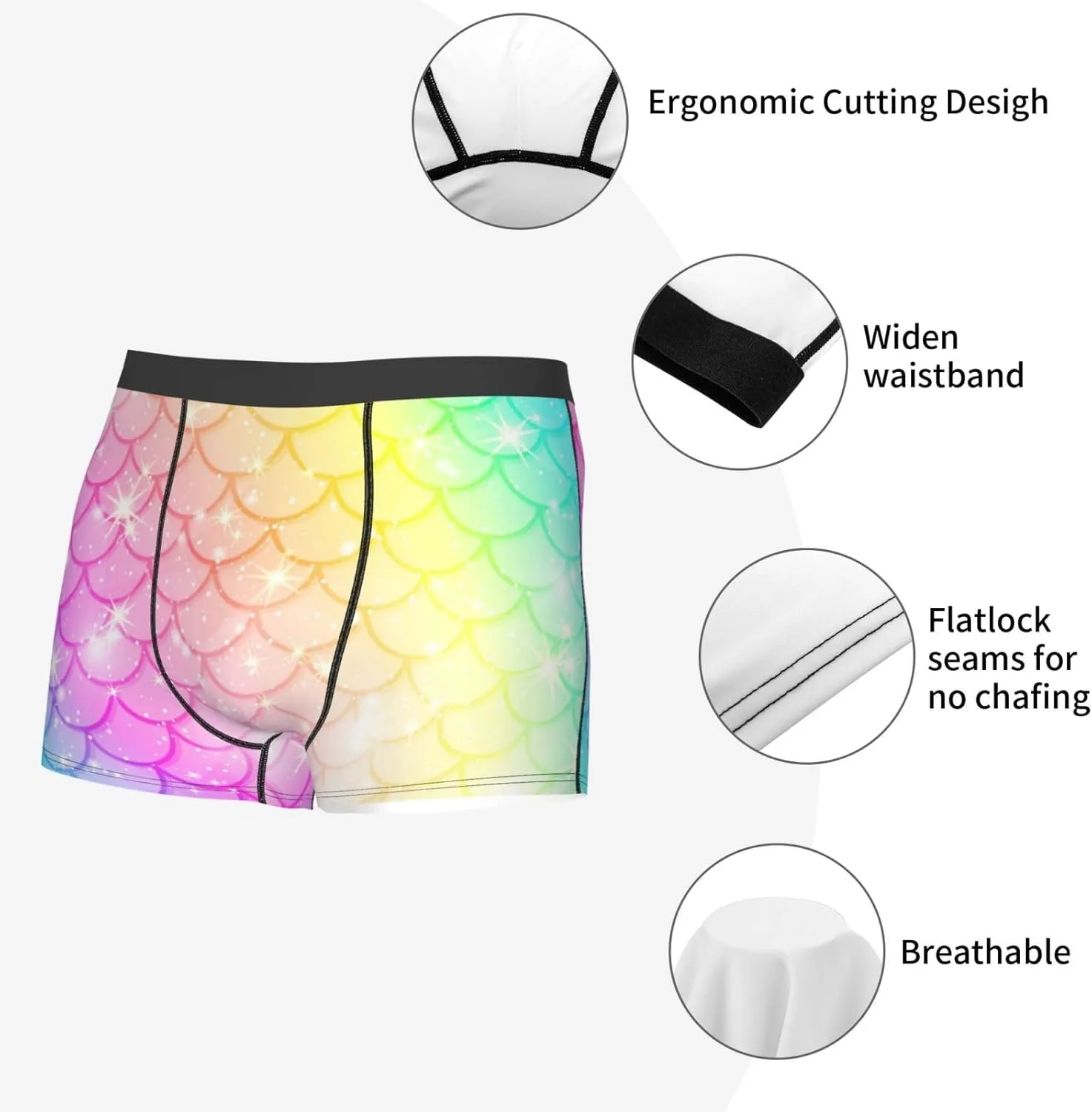 Fish Scale Print Boxer Briefs For Men Breathable Underwear-