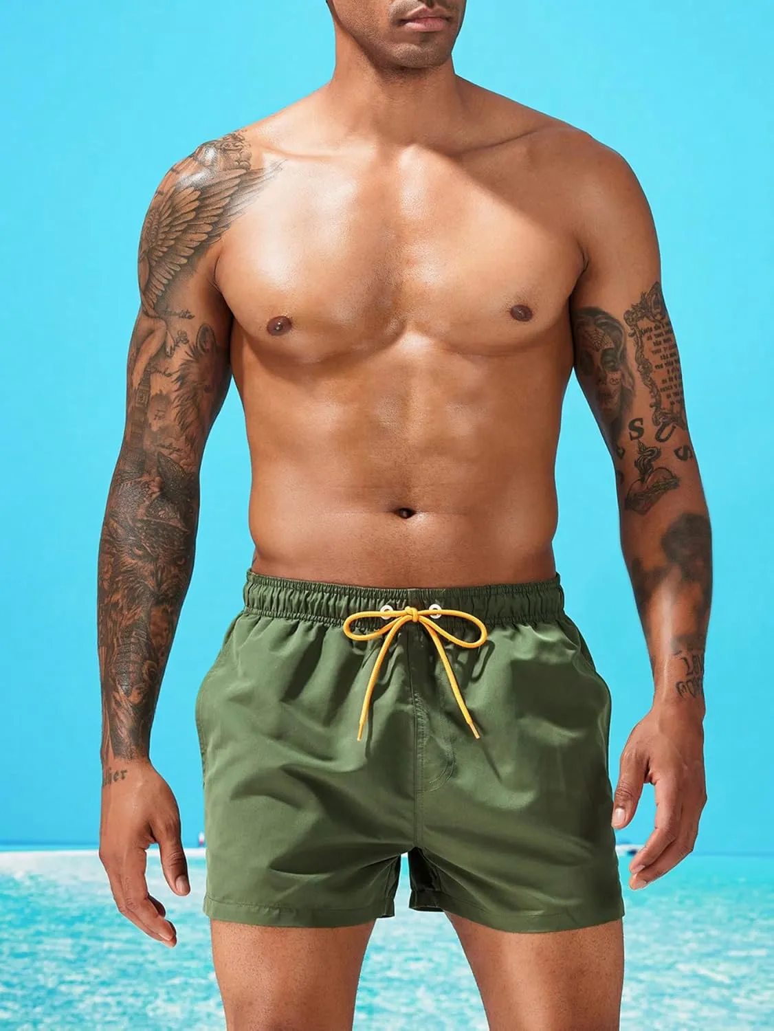 Floerns Men's Quick Dry Swim Trunks Drawstring Waist Beach Shorts