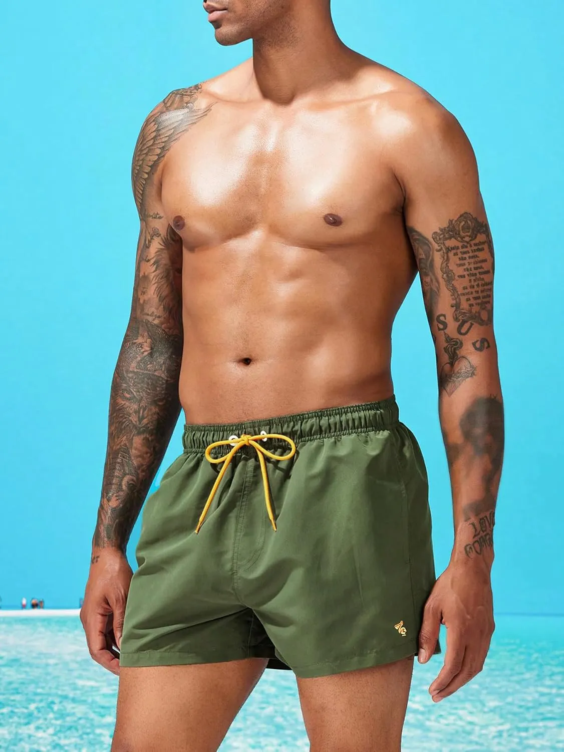 Floerns Men's Quick Dry Swim Trunks Drawstring Waist Beach Shorts