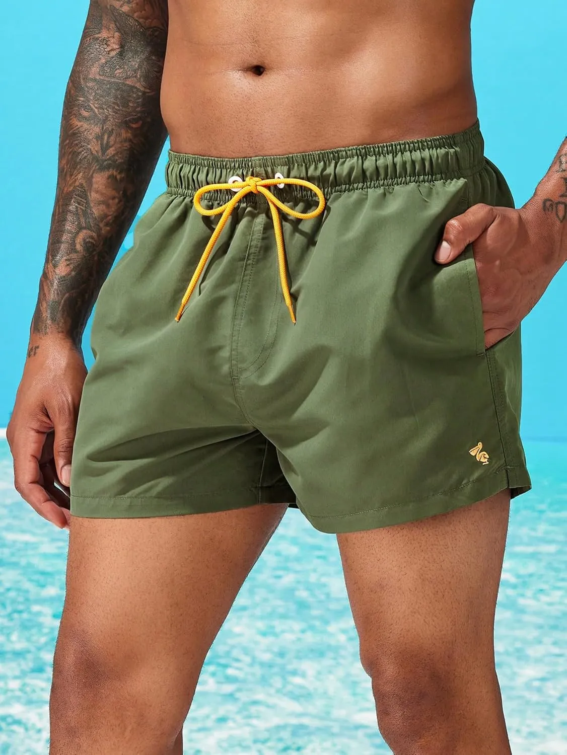 Floerns Men's Quick Dry Swim Trunks Drawstring Waist Beach Shorts