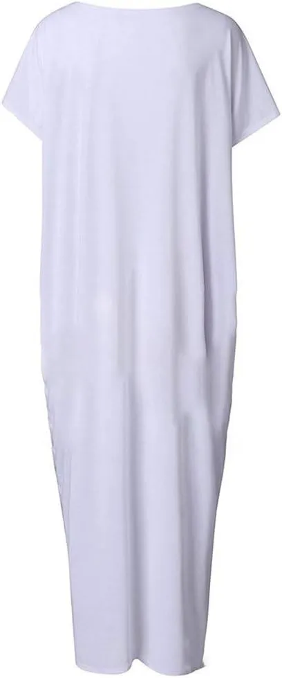 Floral Dress for Women,Casual Short Sleeve Crewneck Shirt Dress Aline Swing Flowy Tiered Maxi Beach Long Dresses