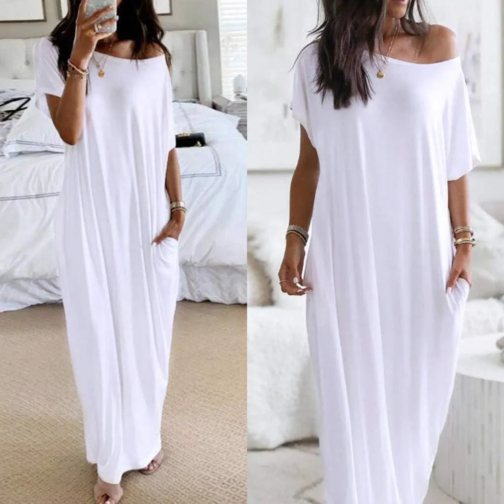 Floral Dress for Women,Casual Short Sleeve Crewneck Shirt Dress Aline Swing Flowy Tiered Maxi Beach Long Dresses