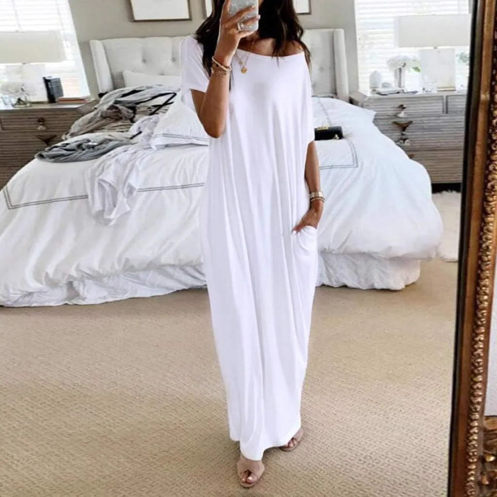 Floral Dress for Women,Casual Short Sleeve Crewneck Shirt Dress Aline Swing Flowy Tiered Maxi Beach Long Dresses