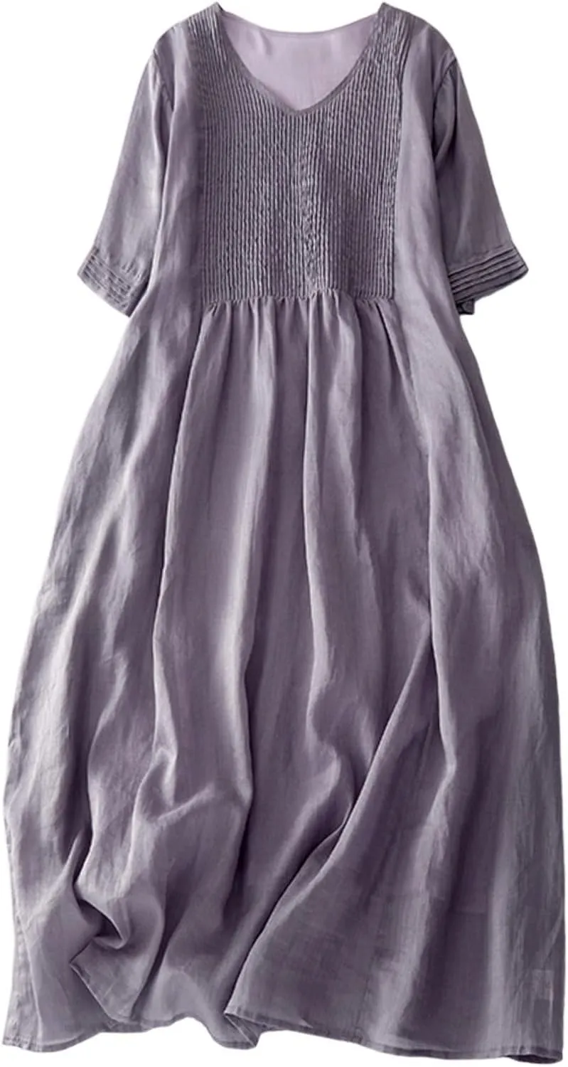 Flowy Dresses for Women,Short Sleeve Tshirt Dress Casual Crew Neck Beach Vacation Dress Summer Long Maxi Sundresses