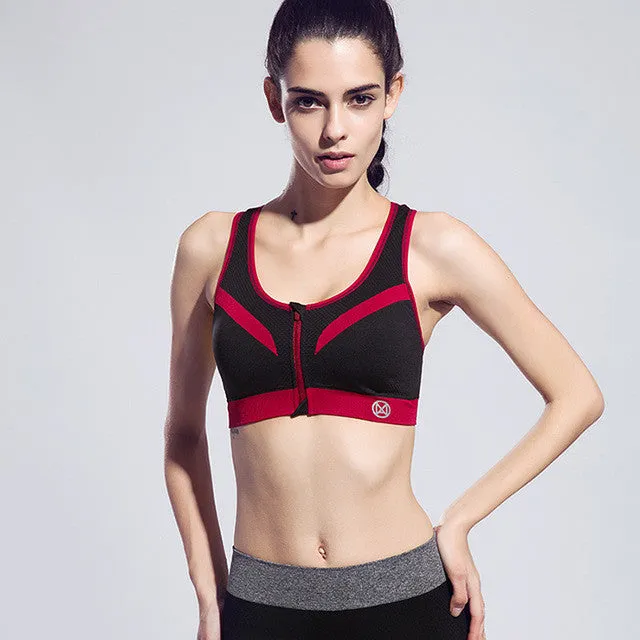 Front Zipper Push Up Sports Bra