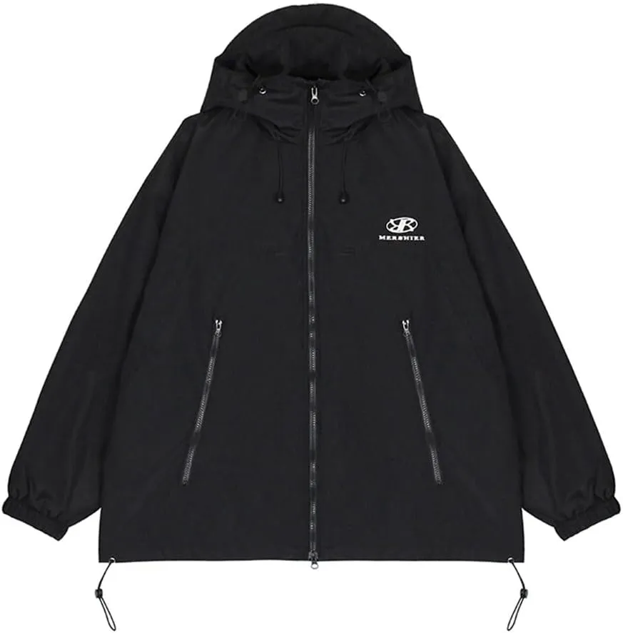 Green trench coat jacket women's oversized hip hop streetwear black waterproof hooded jacket