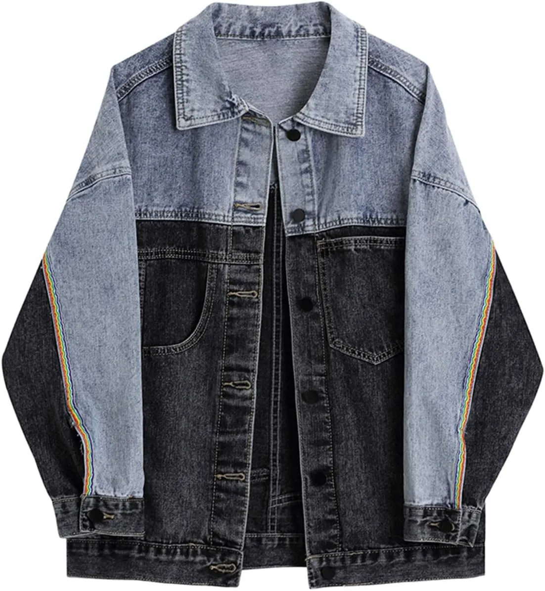 HALITOSS Women Patchwork Denim Jacket Girls Boyfriend Jean Coat Oversized Jeans Trucker Jackets