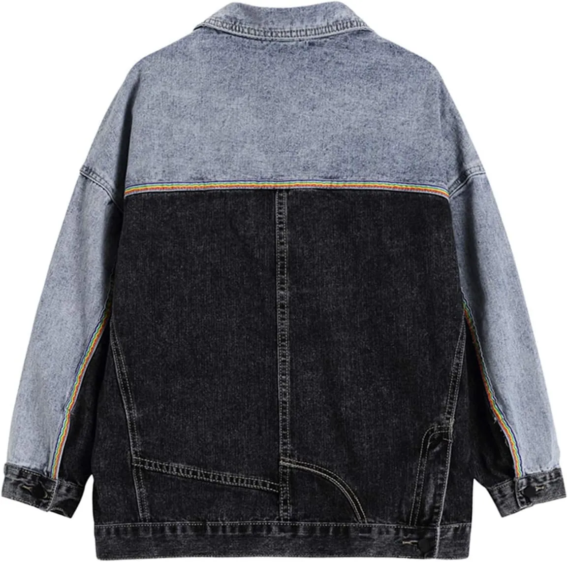 HALITOSS Women Patchwork Denim Jacket Girls Boyfriend Jean Coat Oversized Jeans Trucker Jackets