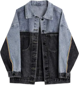 HALITOSS Women Patchwork Denim Jacket Girls Boyfriend Jean Coat Oversized Jeans Trucker Jackets