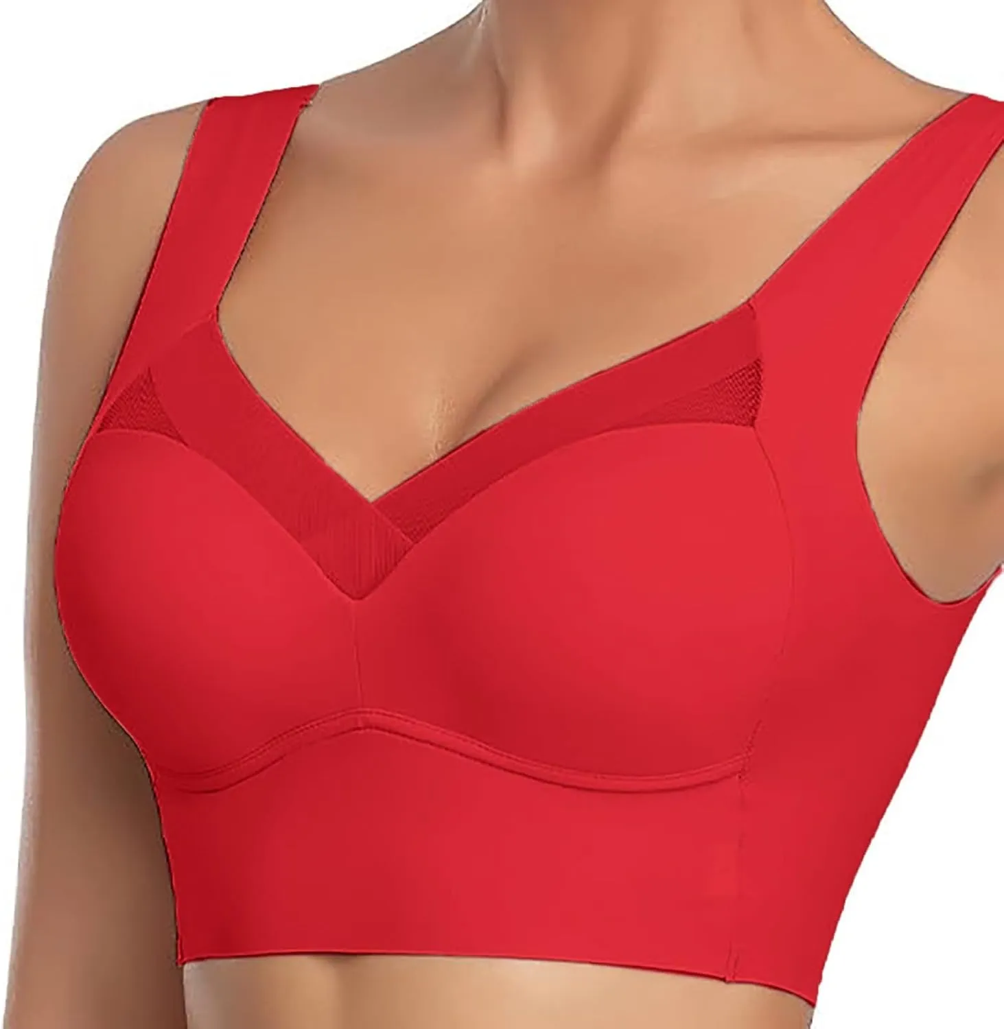 Hatmeo Posture Correcting Bras for Women Wireless Push Up Lysine Bra Seamless Breathable Plus Size Full Coverage Bralettes
