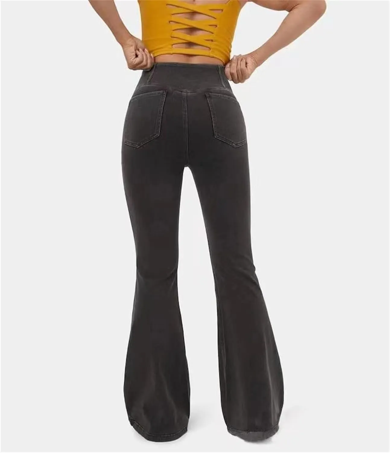 High Waisted Crossover Stretch Wide Leg Denim Flare Jegging, Stretchy Flare Leggings with Pockets, High Waisted Jeans