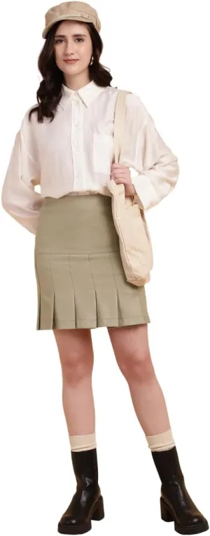 High-Waisted Pleated Mini Skirt
