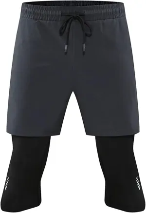 Hiking Pants Men 2 in 1 Running Sports Shorts with Compression Liner Drawstring Elastic Workout Athletic Jogger for Men