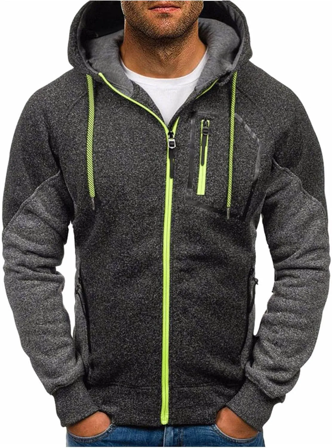 Hoodies for Men, Men Hoodies Casual Hoodies with Pockets Full Zip Long Sleeve Jacket Sports Hooded Sweatshirt 2023