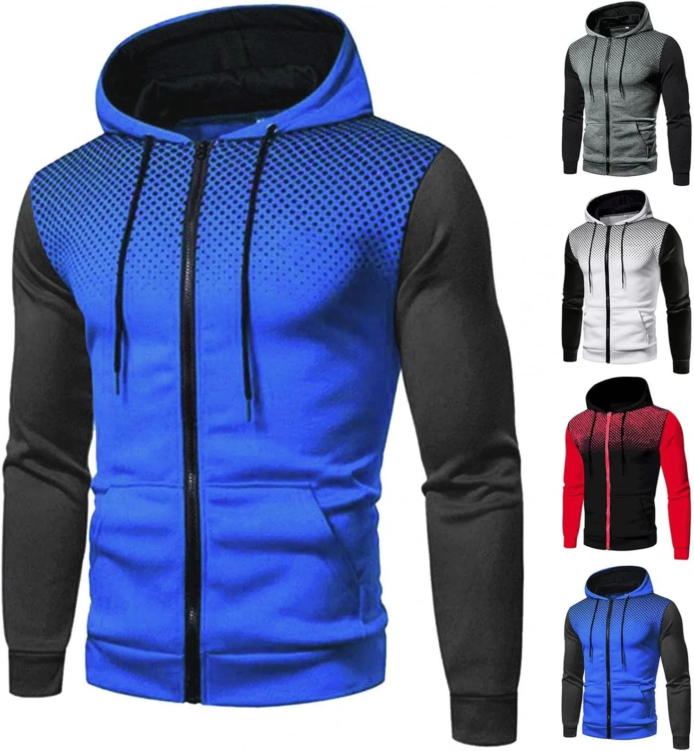 Hoodies for Men,Men's Hoodies,Fashion Polka Dot Mens Athletic Hoodies Full-Zip Sports Long Sleeve Hooded Sweatshirts
