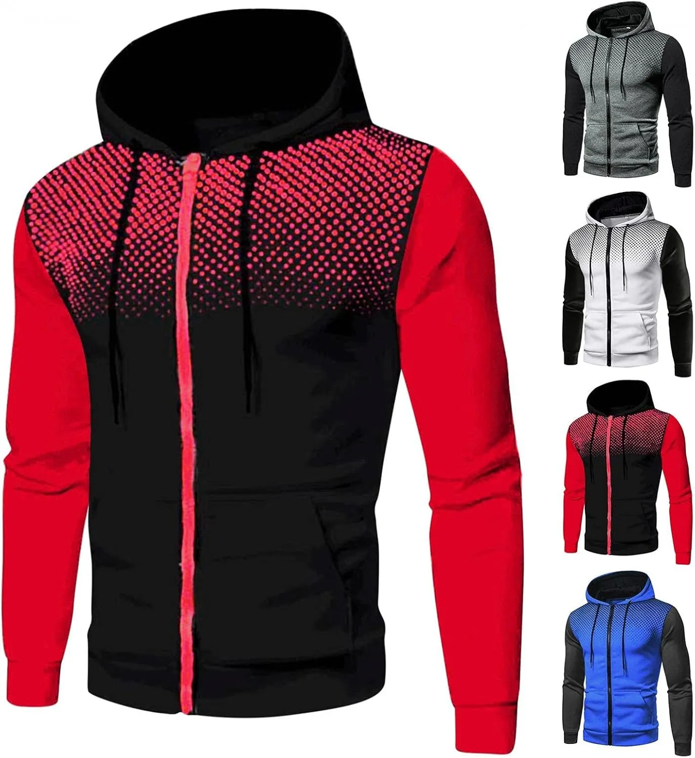 Hoodies for Men,Men's Hoodies,Fashion Polka Dot Mens Athletic Hoodies Full-Zip Sports Long Sleeve Hooded Sweatshirts